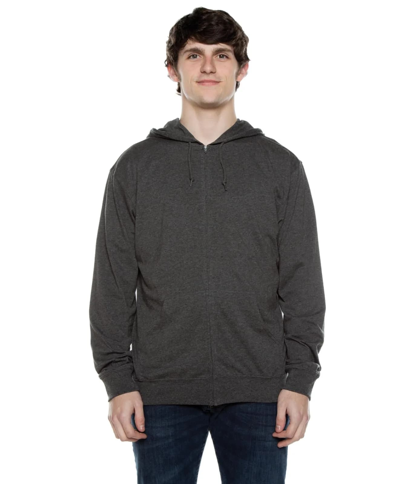 Cottonhood Lightweight Jersey Zip Hoodie for Men – Full Zip Casual Cotton Hoodie, Soft Long Sleeve (L, Charcoal Heather, 702)