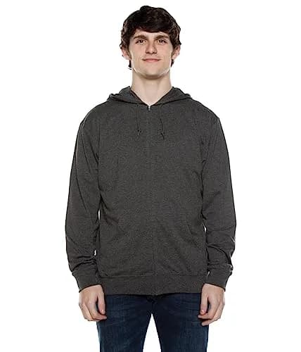Cottonhood Lightweight Jersey Zip Hoodie for Men – Full Zip Casual Cotton Hoodie, Soft Long Sleeve (L, Charcoal Heather, 702) thumbnail 1