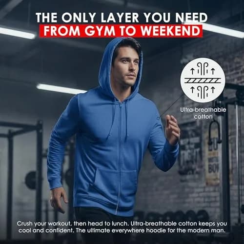Cottonhood Lightweight Jersey Zip Hoodie for Men – Full Zip Casual Cotton Hoodie, Soft Long Sleeve (L, Charcoal Heather, 702) thumbnail 4