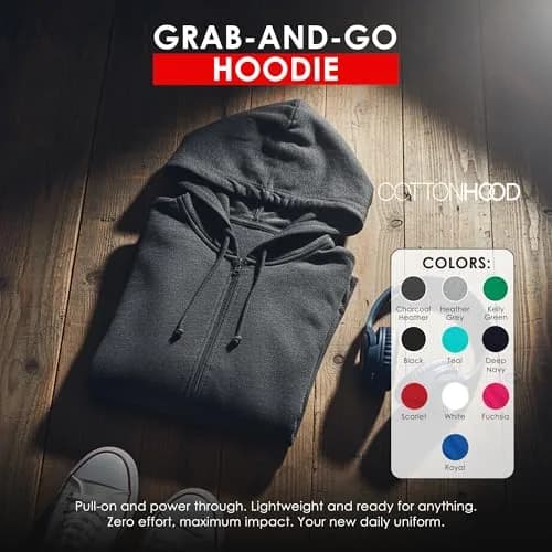 Cottonhood Lightweight Jersey Zip Hoodie for Men – Full Zip Casual Cotton Hoodie, Soft Long Sleeve (L, Charcoal Heather, 702) thumbnail 8
