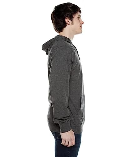 Cottonhood Lightweight Jersey Zip Hoodie for Men – Full Zip Casual Cotton Hoodie, Soft Long Sleeve (L, Charcoal Heather, 702) thumbnail 3