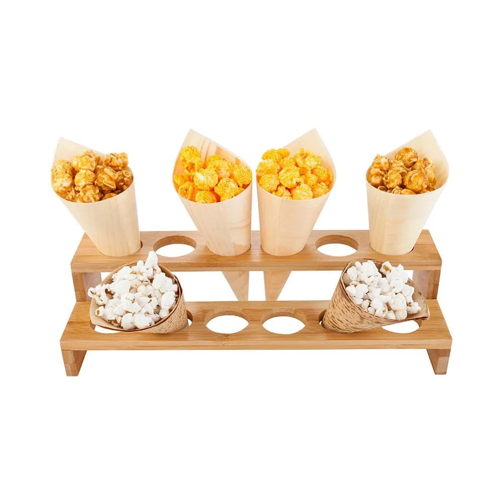 Restaurantware Multi Level Food Cone and Sushi Hand Roll Display Stand 13.5" | Eco-Friendly Bamboo — Multi-Level
