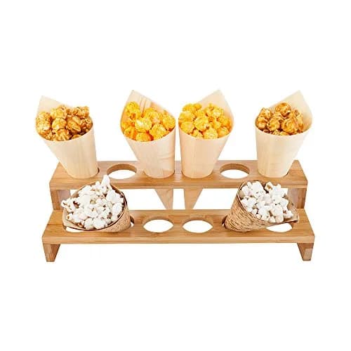 Restaurantware Multi Level Food Cone and Sushi Hand Roll Display Stand 13.5" | Eco-Friendly Bamboo thumbnail 1