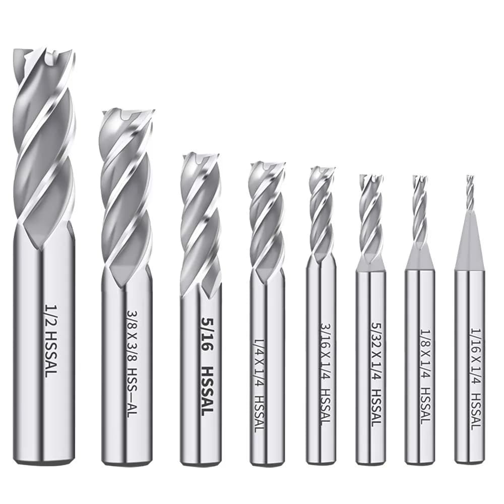 AUTOTOOLHOME 8PCS HSS 4-Flute End Mill Set CNC Milling Bits 1/16''-1/2'' | Durable High-Speed Steel — 0.5;0.25;0.375;0.1875;0.3125;0.125 Inch
