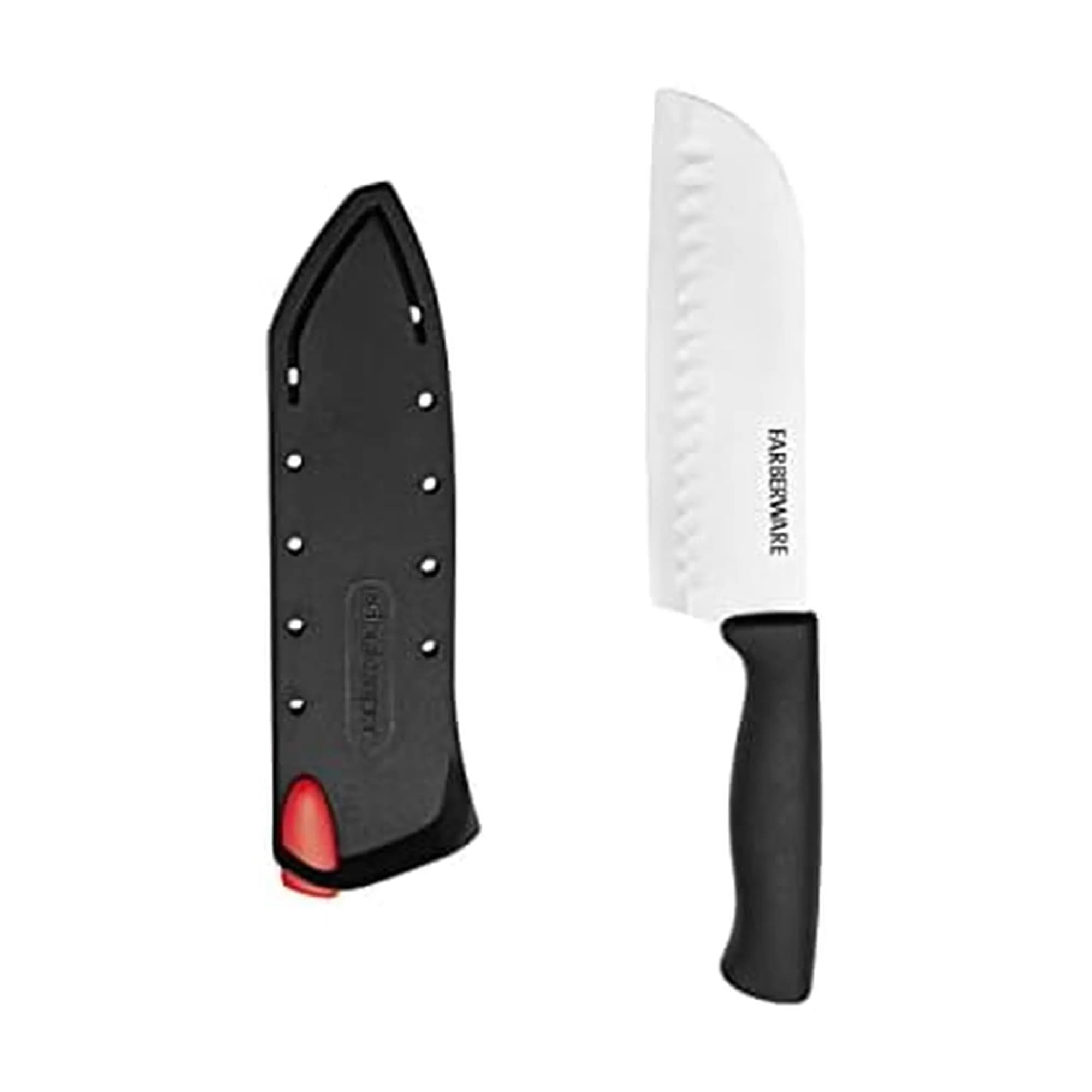 Farberware Edgekeeper 5-Inch Santoku Knife with Self-Sharpening Blade Cover | Razor-Sharp High Carbon-Stainless Steel Kitchen Knife in Black