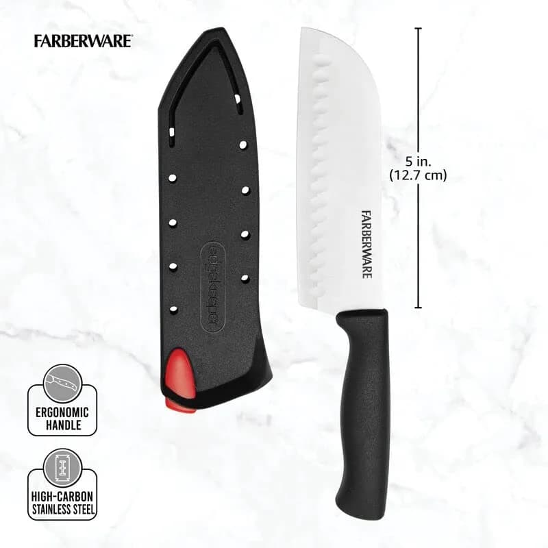 Farberware Edgekeeper 5-Inch Santoku Knife with Self-Sharpening Blade Cover | Razor-Sharp High Carbon-Stainless Steel Kitchen Knife in Black thumbnail 4