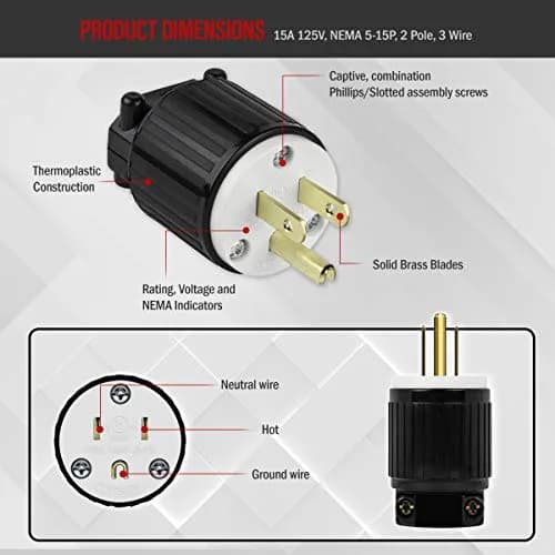 ENERLITES NEMA 5-15P Straight Blade Plug 15A 125V | Industrial Grade Heavy Duty UL Listed thumbnail 3