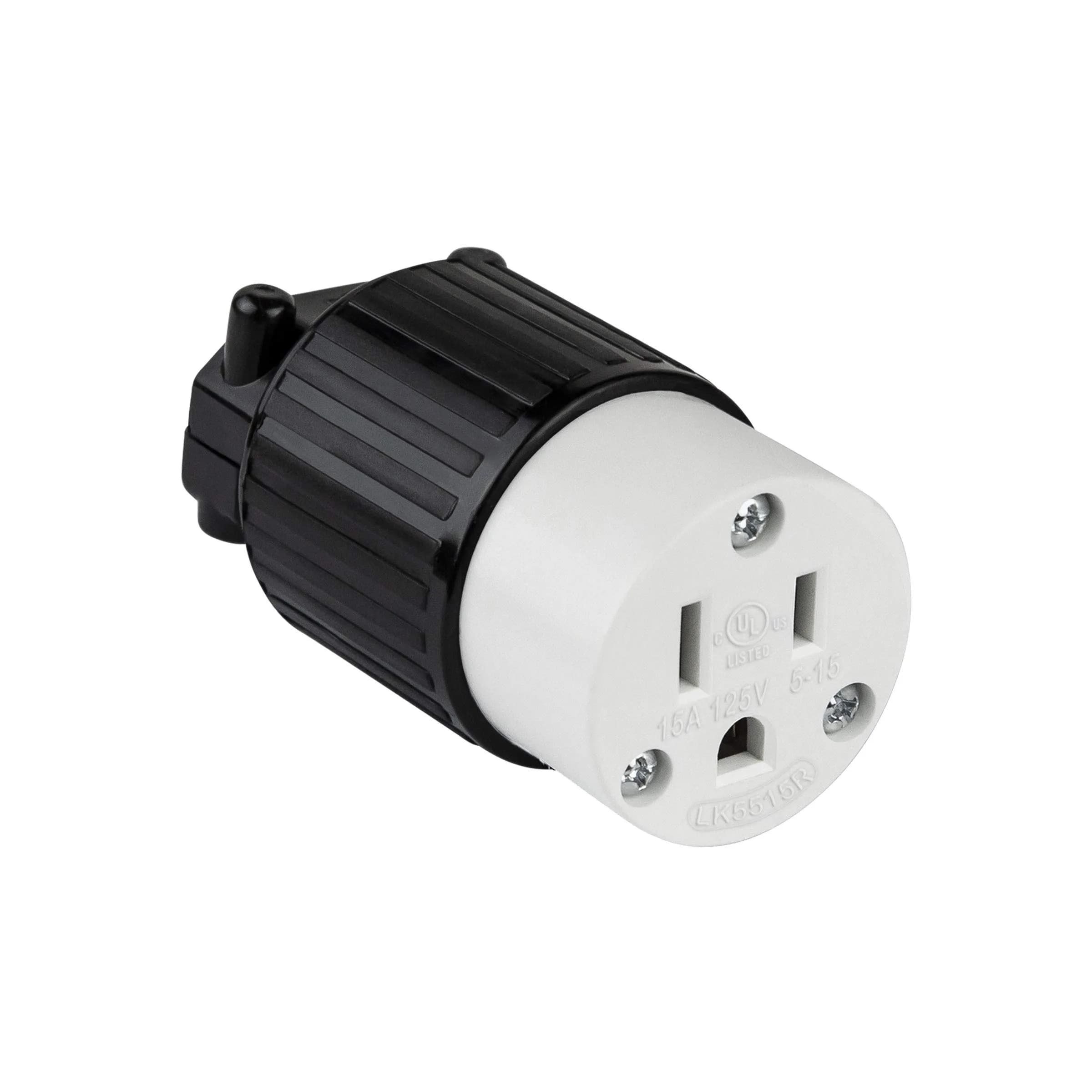 ENERLITES NEMA 5-15R Straight Blade Connector, Female Cord Ends, Black | Industrial Grade 15A 125V UL Listed - main product image