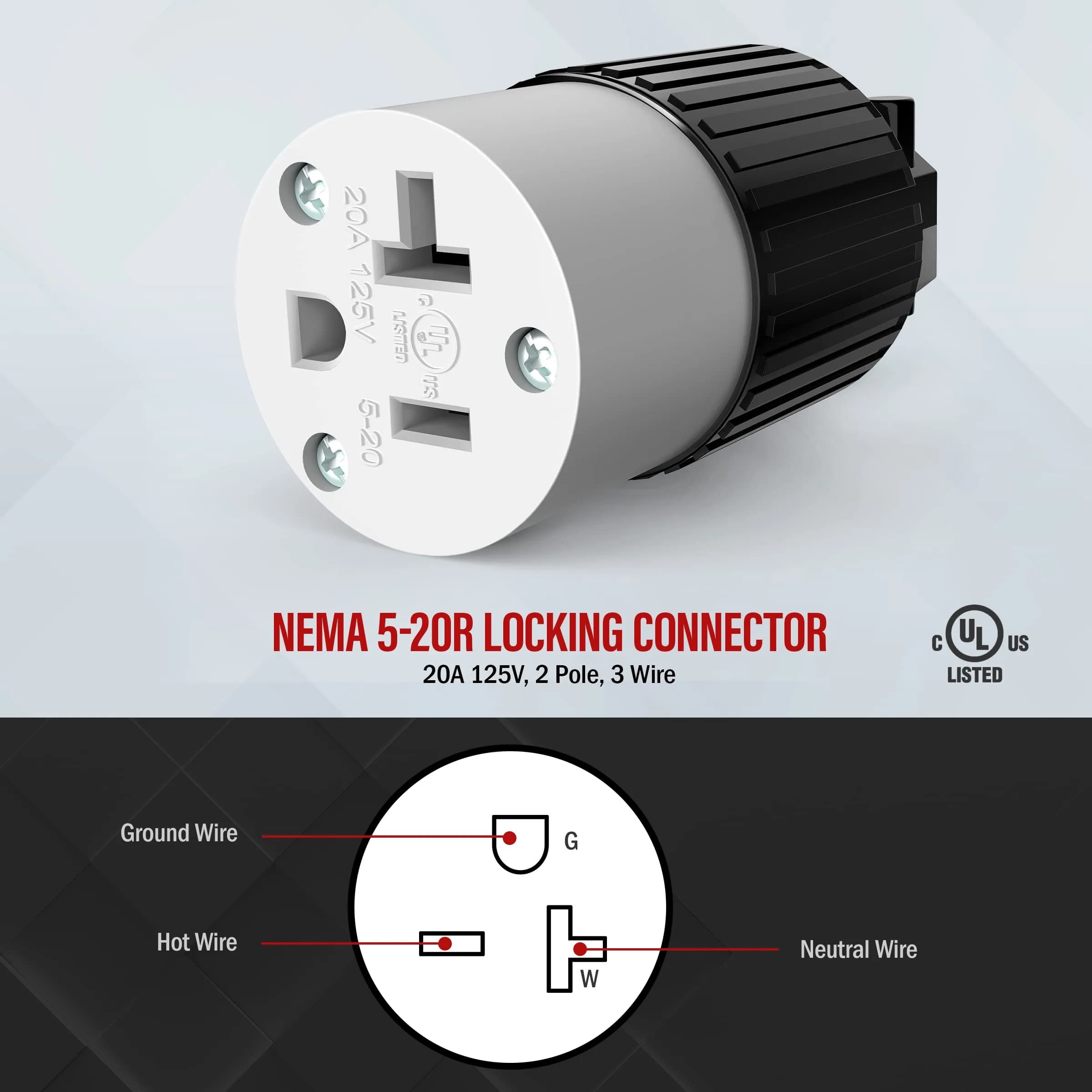ENERLITES NEMA 5-20R Straight Blade Connector, Female Cord Ends, Black | 20A 125V Industrial Grade UL Listed - view 2