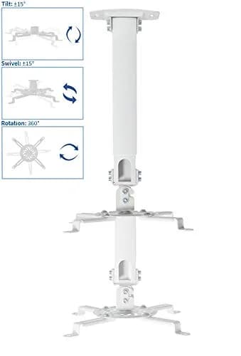 VIVO Universal Extending Ceiling Projector Mount, White, 23" (58.4 cm) Drop | Heavy-Duty Steel for Most Projectors thumbnail 5
