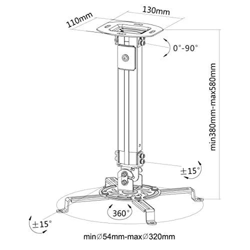 VIVO Universal Extending Ceiling Projector Mount, White, 23" (58.4 cm) Drop | Heavy-Duty Steel for Most Projectors thumbnail 6
