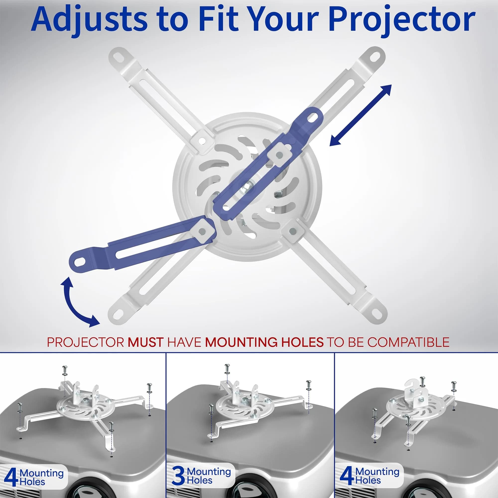 VIVO White Universal Extending Ceiling Projector Mount for Small to Large Projectors - view 3
