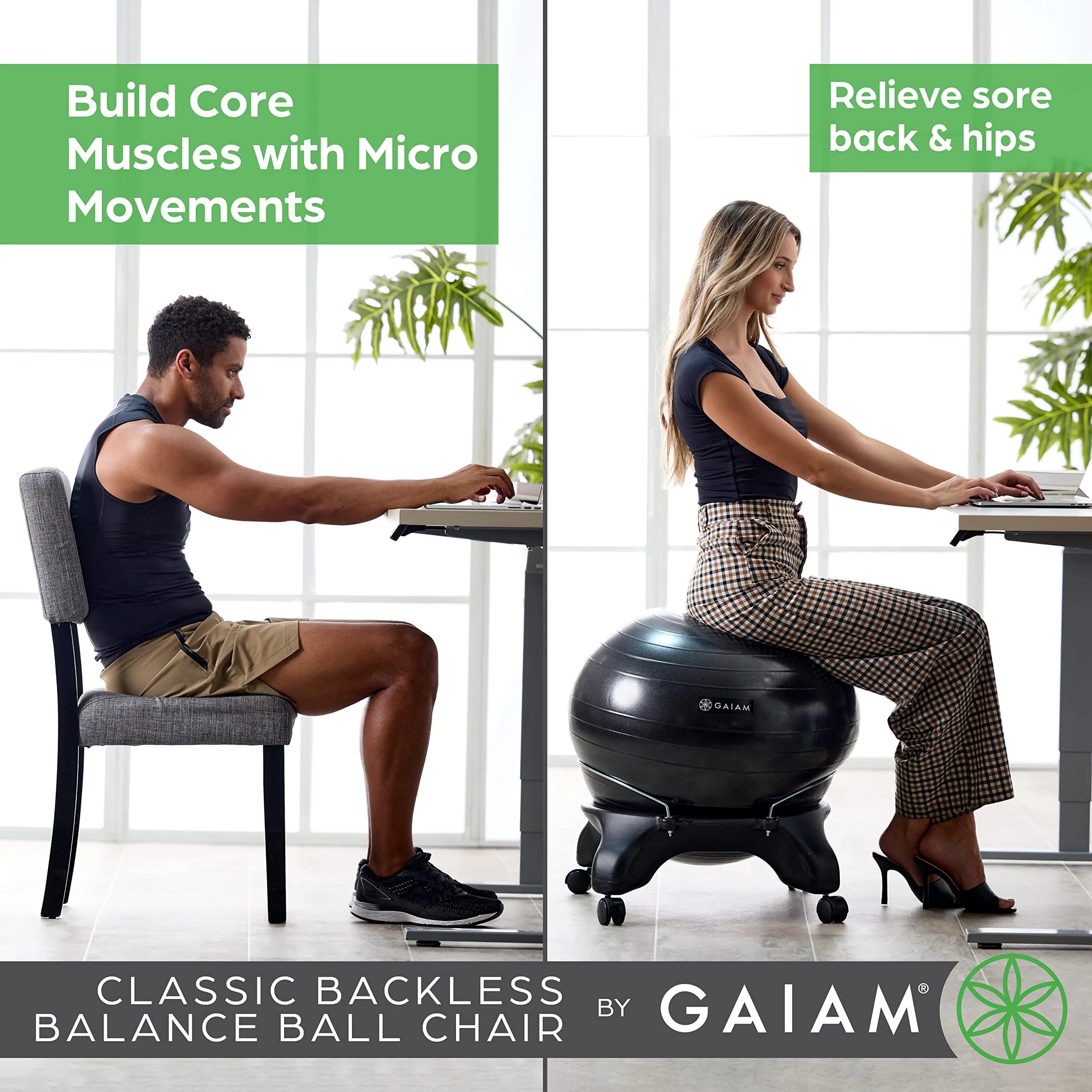 Gaiam Classic Backless Balance Ball Chair, Charcoal | 52cm (20.5 inch) | Active Seating for Office & Home - view 5
