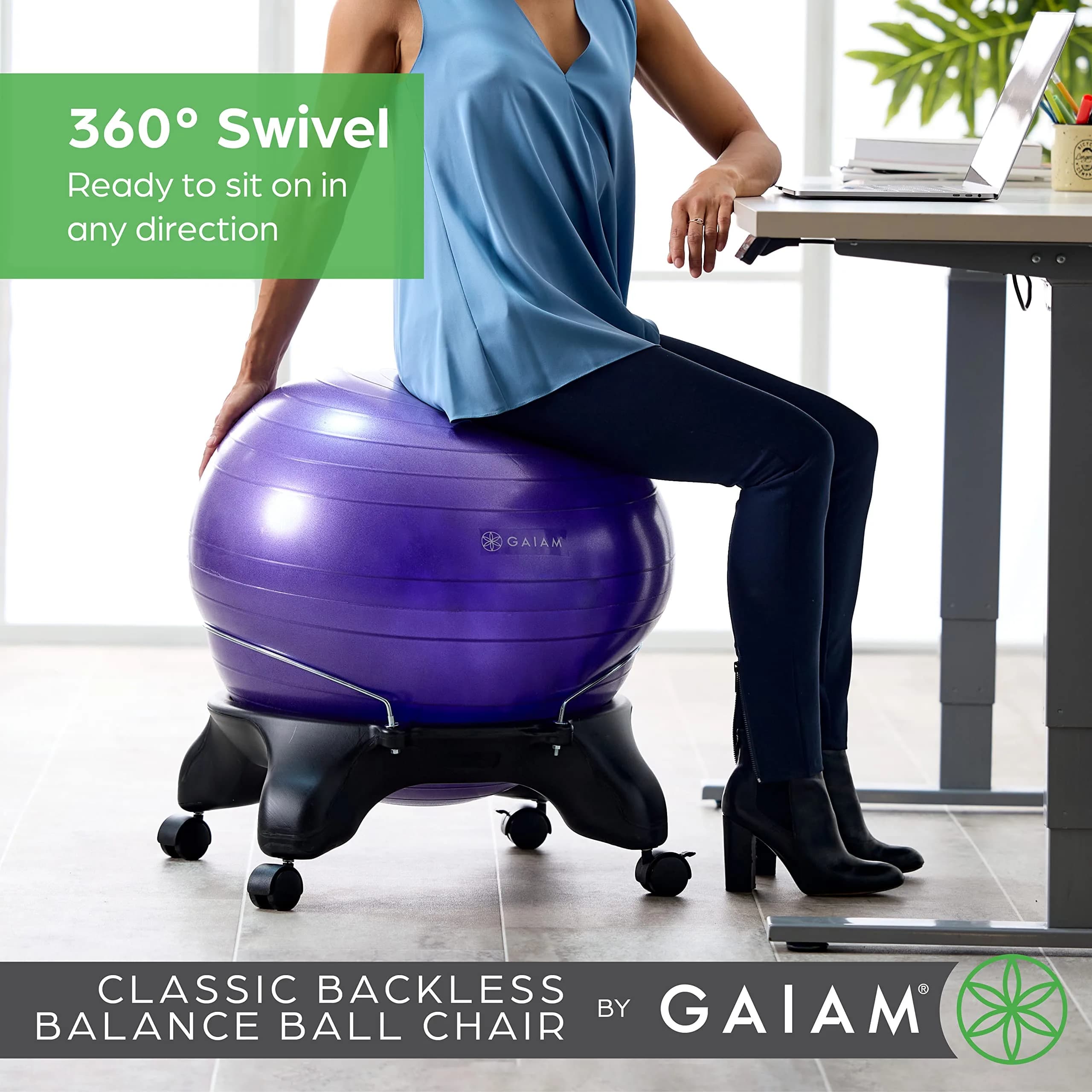 Gaiam Classic Backless Balance Ball Chair, Charcoal | 52cm (20.5 inch) | Active Seating for Office & Home - view 6