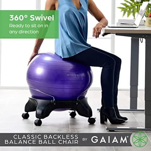 Gaiam Classic Backless Balance Ball Chair, Charcoal | 52cm (20.5 inch) | Active Seating for Office & Home thumbnail 6
