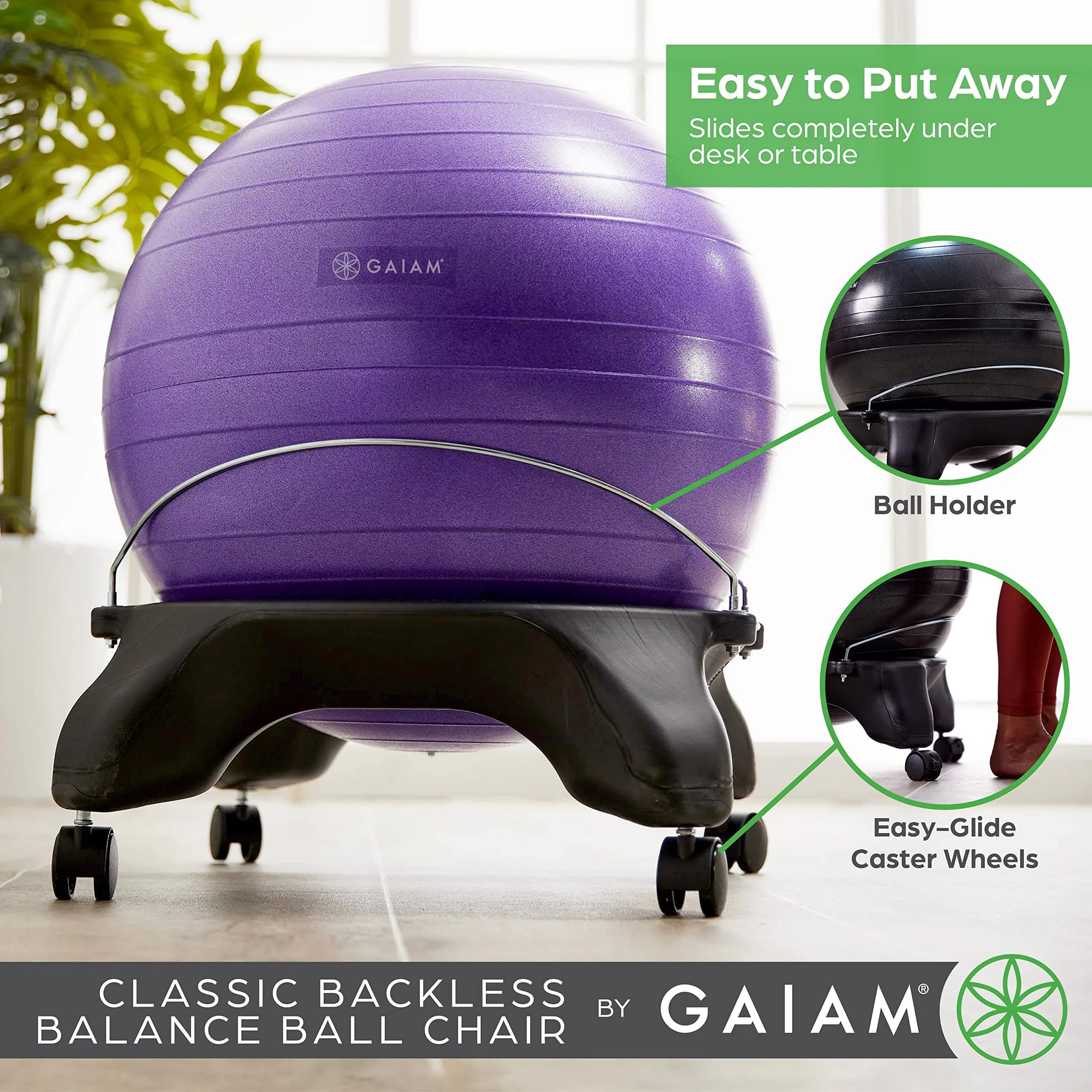 Gaiam Classic Backless Balance Ball Chair, Charcoal | 52cm (20.5 inch) | Active Seating for Office & Home - view 7