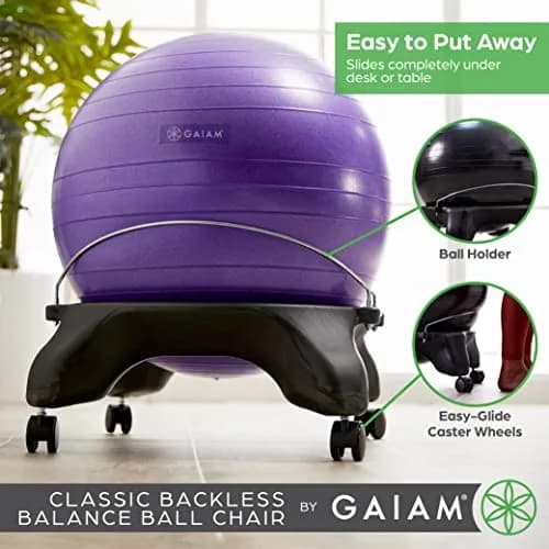 Gaiam Classic Backless Balance Ball Chair, Charcoal | 52cm (20.5 inch) | Active Seating for Office & Home thumbnail 7