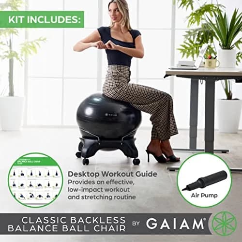 Gaiam Classic Backless Balance Ball Chair, Charcoal | 52cm (20.5 inch) | Active Seating for Office & Home thumbnail 8