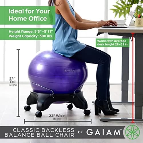 Gaiam Classic Backless Balance Ball Chair, Charcoal | 52cm (20.5 inch) | Active Seating for Office & Home thumbnail 3