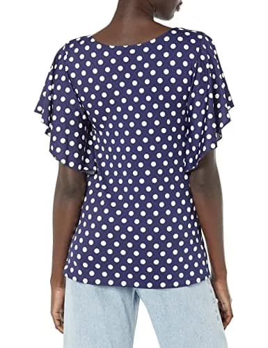 Star Vixen Women's Angel Sleeve Top Navy/White Dot X-Large | Flutter Sleeve Casual Shirt thumbnail 2