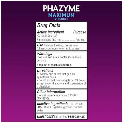 Phazyme Maximum Strength Anti-Gas 250 mg Simethicone Fast Gels | Fast Relief for Bloating & Discomfort thumbnail 7