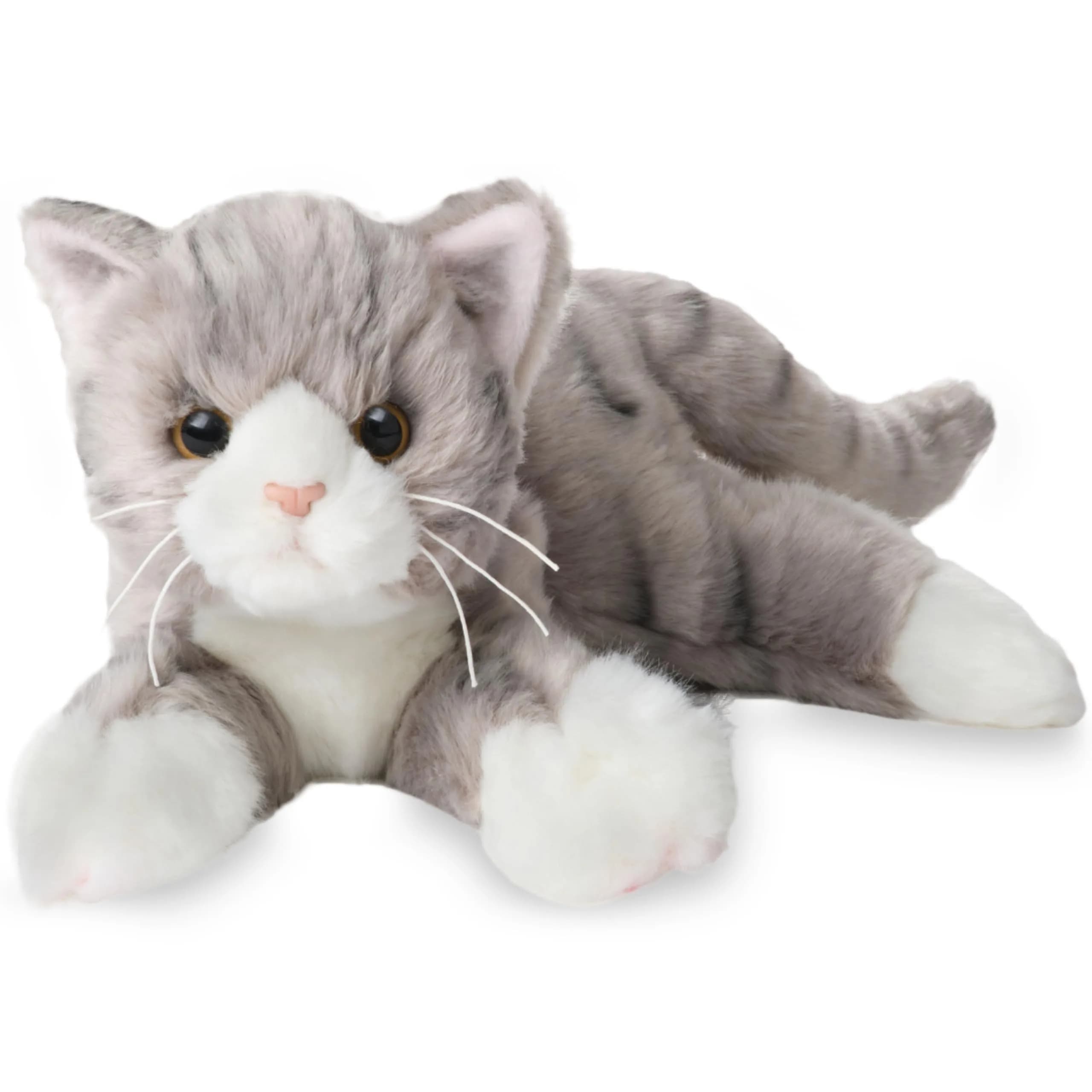 Bearington Collection 15" Realistic Grey Tabby Cat Plush Toy | Ultra-Soft, Handcrafted, Cuddly Companion