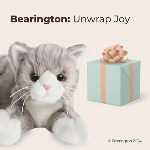 Bearington Collection 15" Realistic Grey Tabby Cat Plush Toy | Ultra-Soft, Handcrafted, Cuddly Companion thumbnail 5