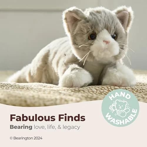 Bearington Collection 15" Realistic Grey Tabby Cat Plush Toy | Ultra-Soft, Handcrafted, Cuddly Companion thumbnail 3