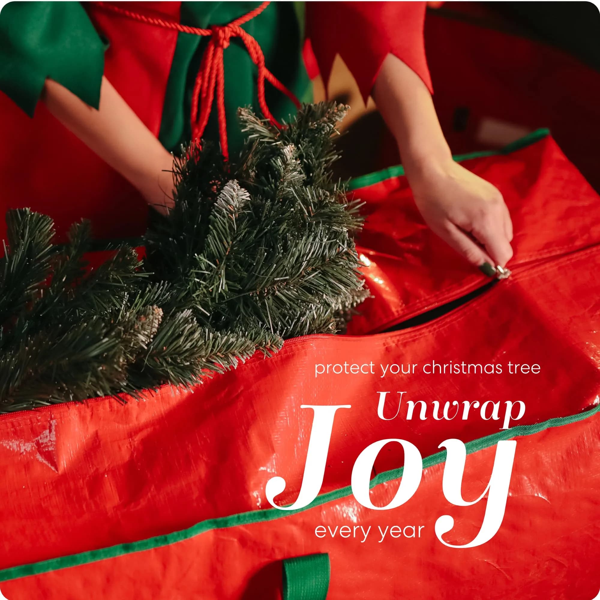 Handy Laundry Red Christmas Tree Storage Bag for 9 Foot Artificial Tree | Heavy Duty Waterproof Tarp with Reinforced Handles - view 2