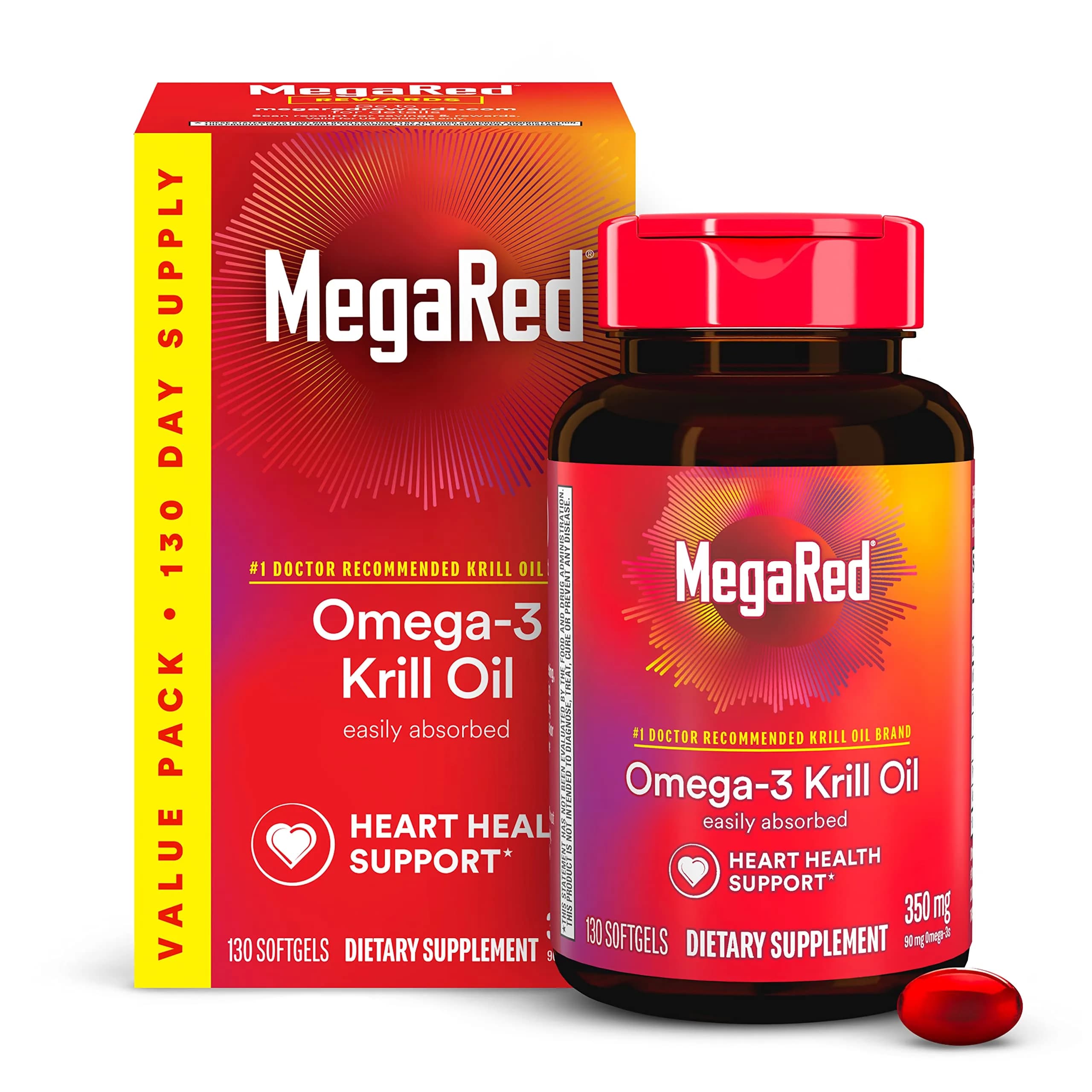 MegaRed Omega-3 Krill Oil 350mg Softgels (130 Count, 60ml) | Supports Heart Health with Astaxanthin - main product image