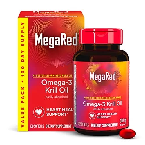 MegaRed Omega-3 Krill Oil 350mg Softgels (130 Count, 60ml) | Supports Heart Health with Astaxanthin thumbnail 1