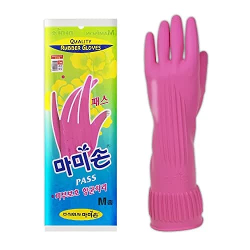 MAMISON Pink Protective Glove Medium | Waterproof Rubber Work & Lab Gloves (1 Pair) thumbnail 1