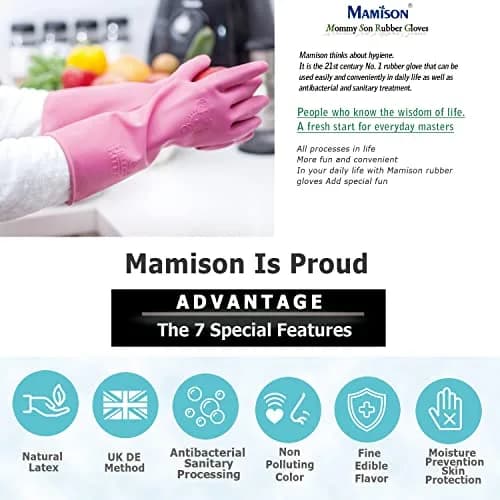 MAMISON Pink Protective Glove Medium | Waterproof Rubber Work & Lab Gloves (1 Pair) thumbnail 5