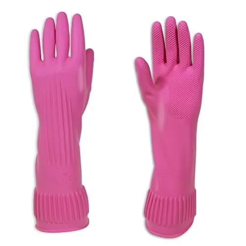 MAMISON Pink Protective Glove Medium | Waterproof Rubber Work & Lab Gloves (1 Pair) thumbnail 6