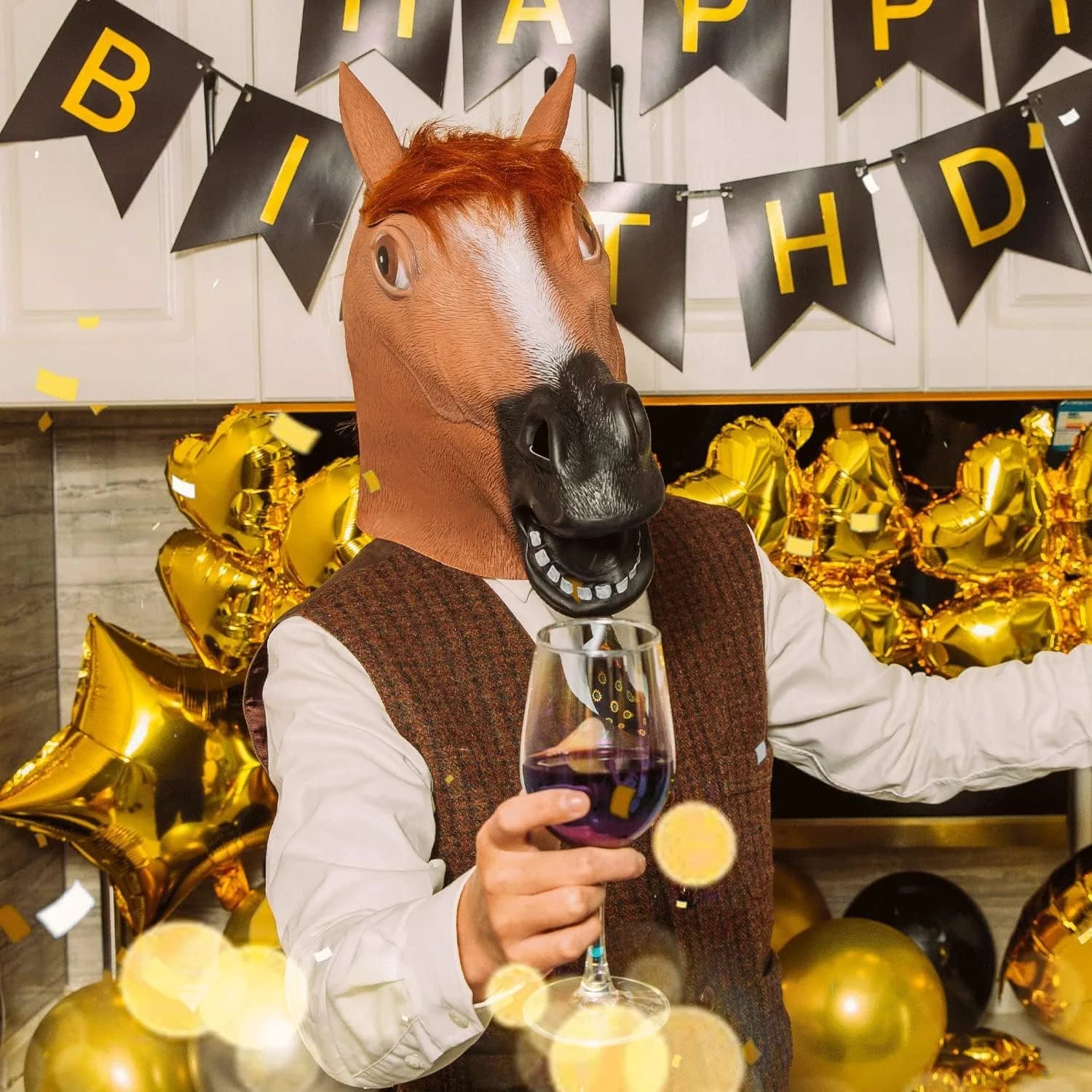 CreepyParty Horse Head Mask for Adults, Natural Latex Costume Mask 24.5 cm (9.65 in) | Funny Farm Animal Look - view 7