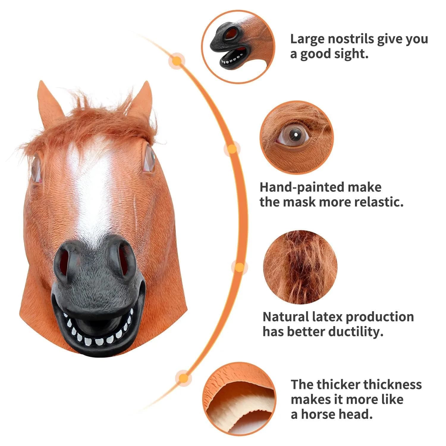 CreepyParty Horse Head Mask for Adults, Natural Latex Costume Mask 24.5 cm (9.65 in) | Funny Farm Animal Look - view 3