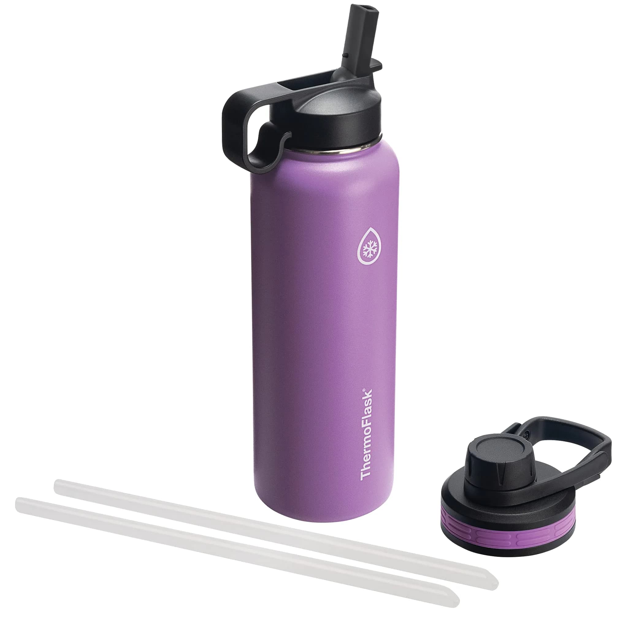 ThermoFlask 40 oz Stainless Steel Water Bottle | 1180ml Insulated Tumbler with Leakproof Lids | Keeps Cold 24hr/Hot 12hr — Plum