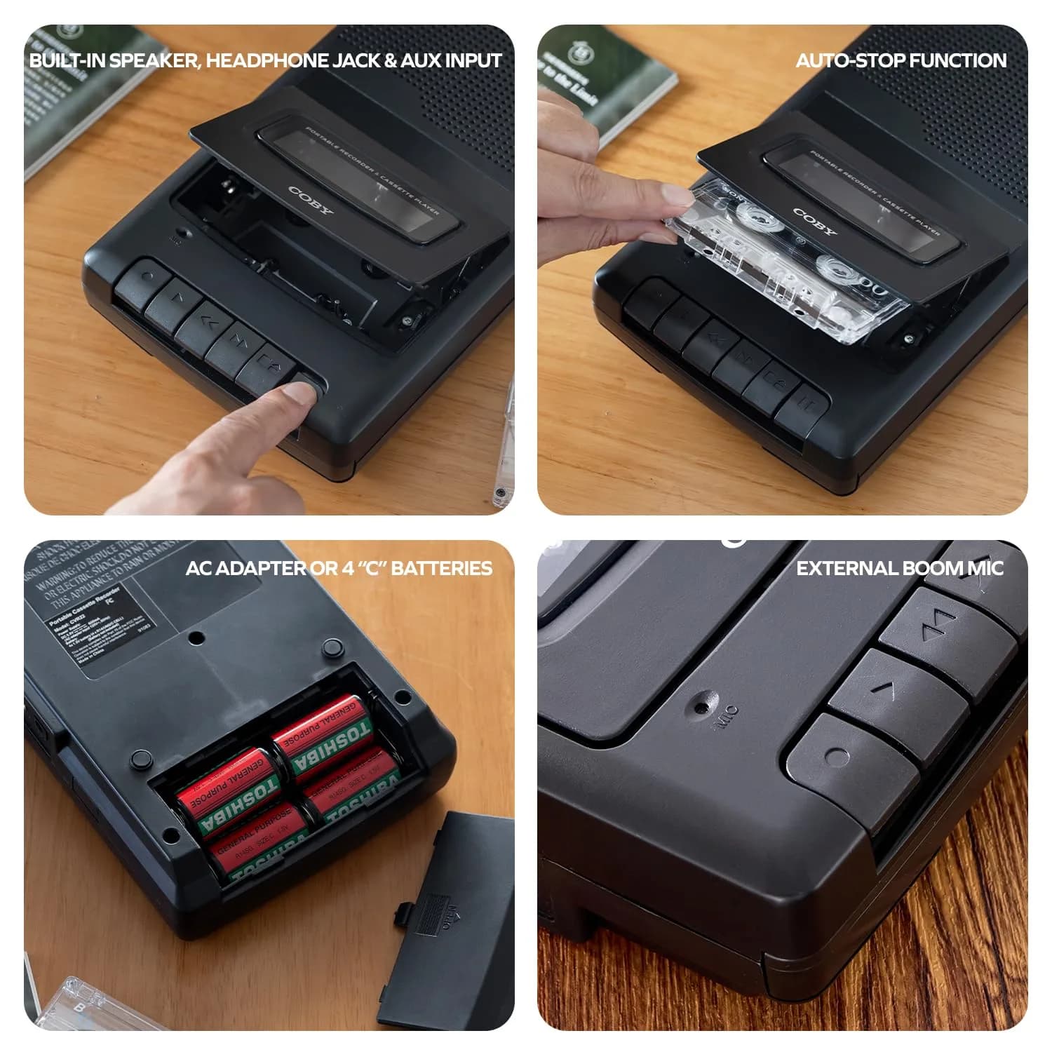 Coby CVR-22 Cassette Tape Player and Recorder, Built-in Mic, Battery or AC, Black | Record & Playback Versatility - view 3