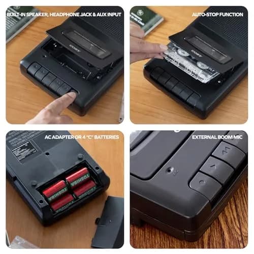 Coby CVR-22 Cassette Tape Player and Recorder, Built-in Mic, Battery or AC, Black | Record & Playback Versatility thumbnail 3