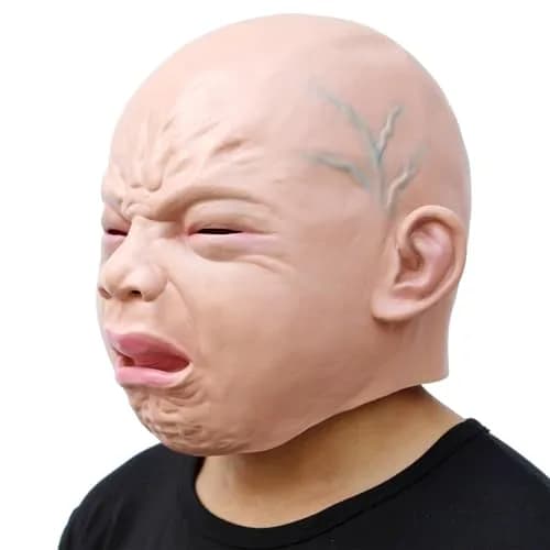 CreepyParty Crying Face Mask for Adults | Natural Latex Full Head Costume Mask for Halloween Parties and Cosplay thumbnail 2
