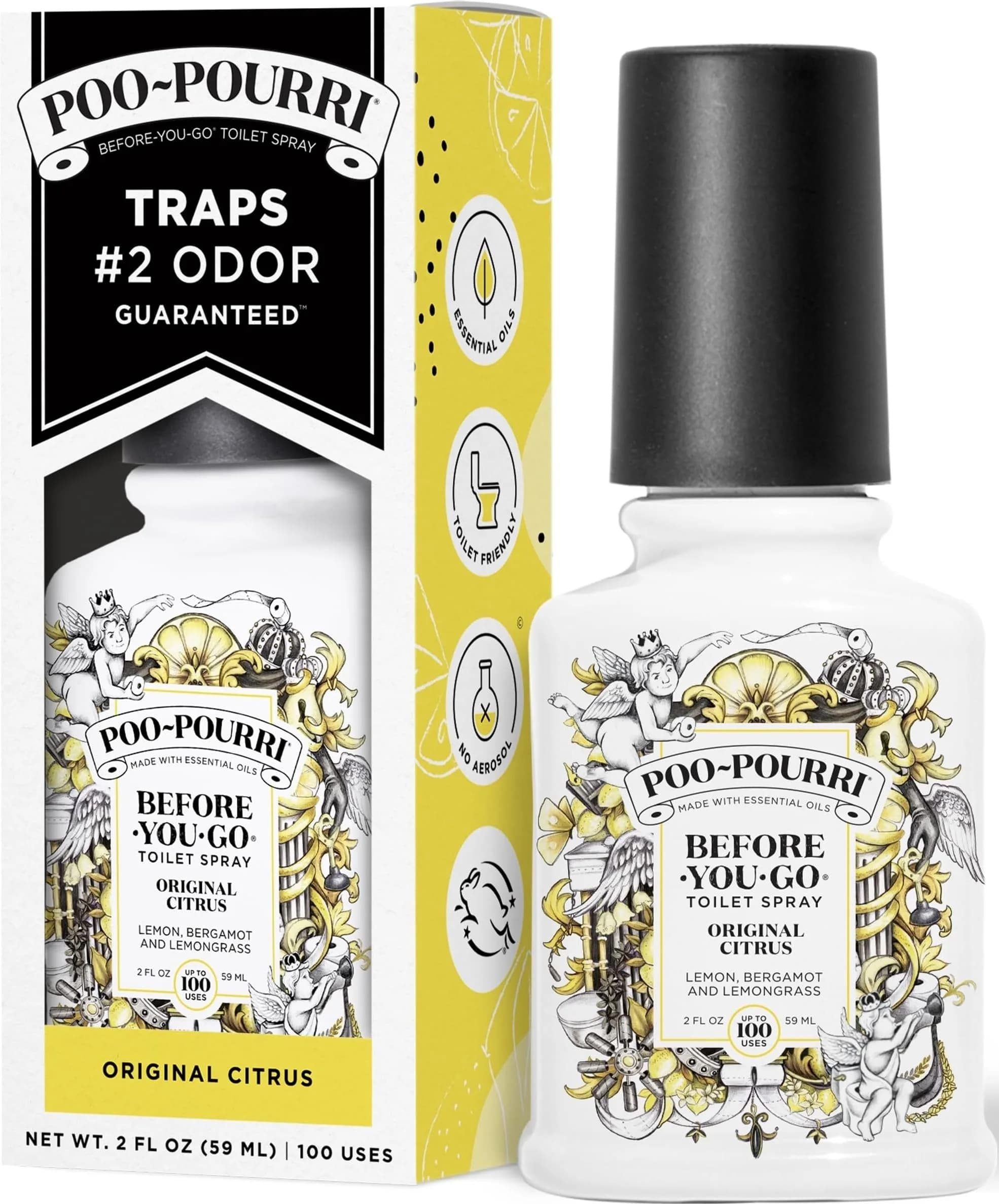 Poo-Pourri Before-You-Go Toilet Spray Original Citrus 59ml (2 Fl Oz) | Traps Odors Before They Start