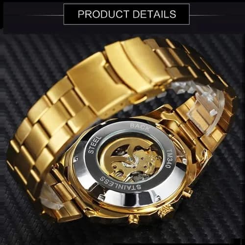 FANMIS Skeleton Automatic Watch for Men | 45mm Gold Stainless Steel thumbnail 4