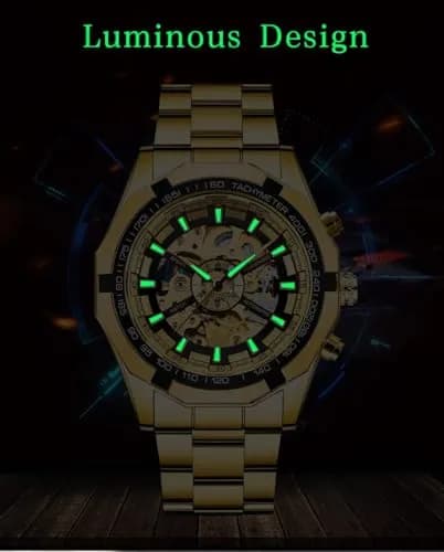 FANMIS Skeleton Automatic Watch for Men | 45mm Gold Stainless Steel thumbnail 5