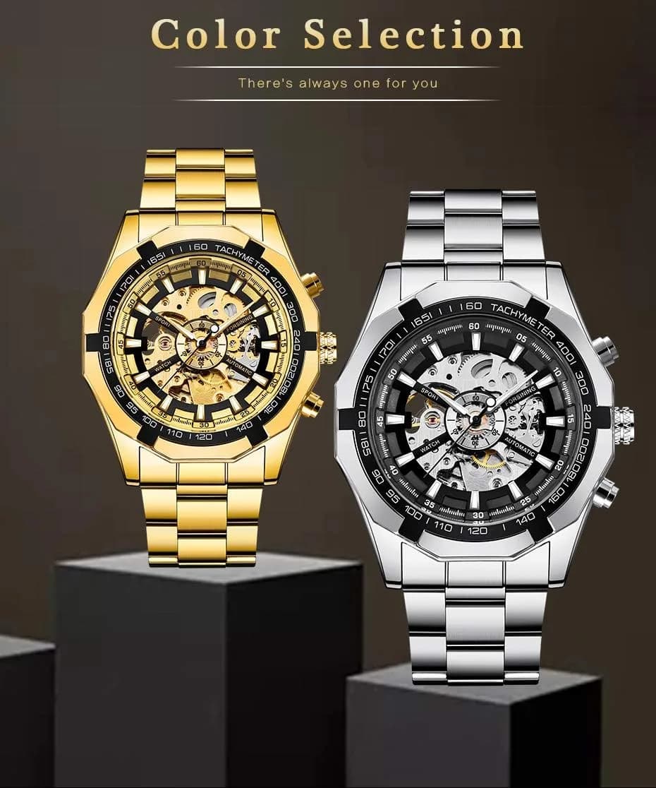 FANMIS Skeleton Automatic Watch for Men | 45mm Gold Stainless Steel - view 6