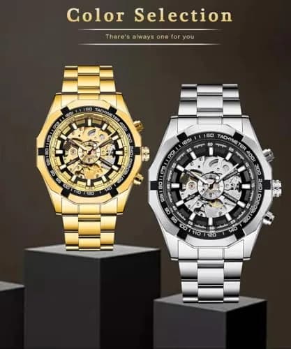 FANMIS Skeleton Automatic Watch for Men | 45mm Gold Stainless Steel thumbnail 6