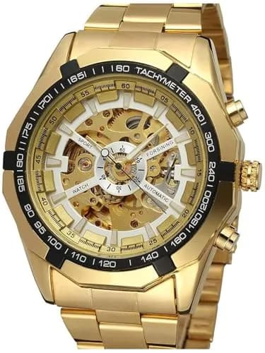 FANMIS Skeleton Automatic Watch for Men | 45mm Gold Stainless Steel thumbnail 1