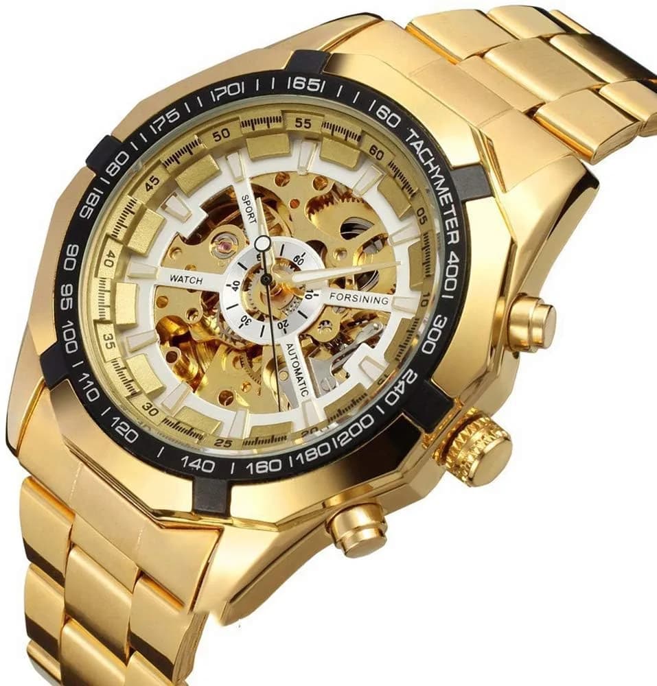 FANMIS Skeleton Automatic Watch for Men | 45mm Gold Stainless Steel - view 2