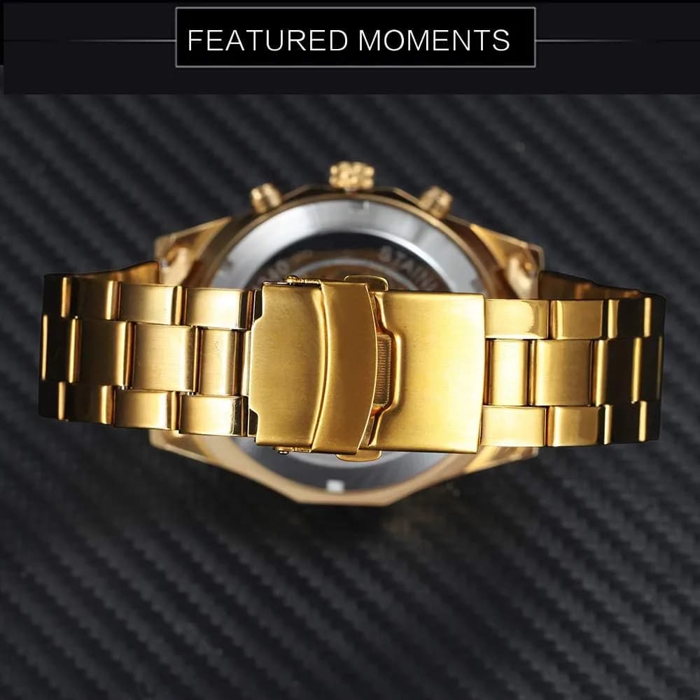 FANMIS Skeleton Automatic Watch for Men | 45mm Gold Stainless Steel - view 3