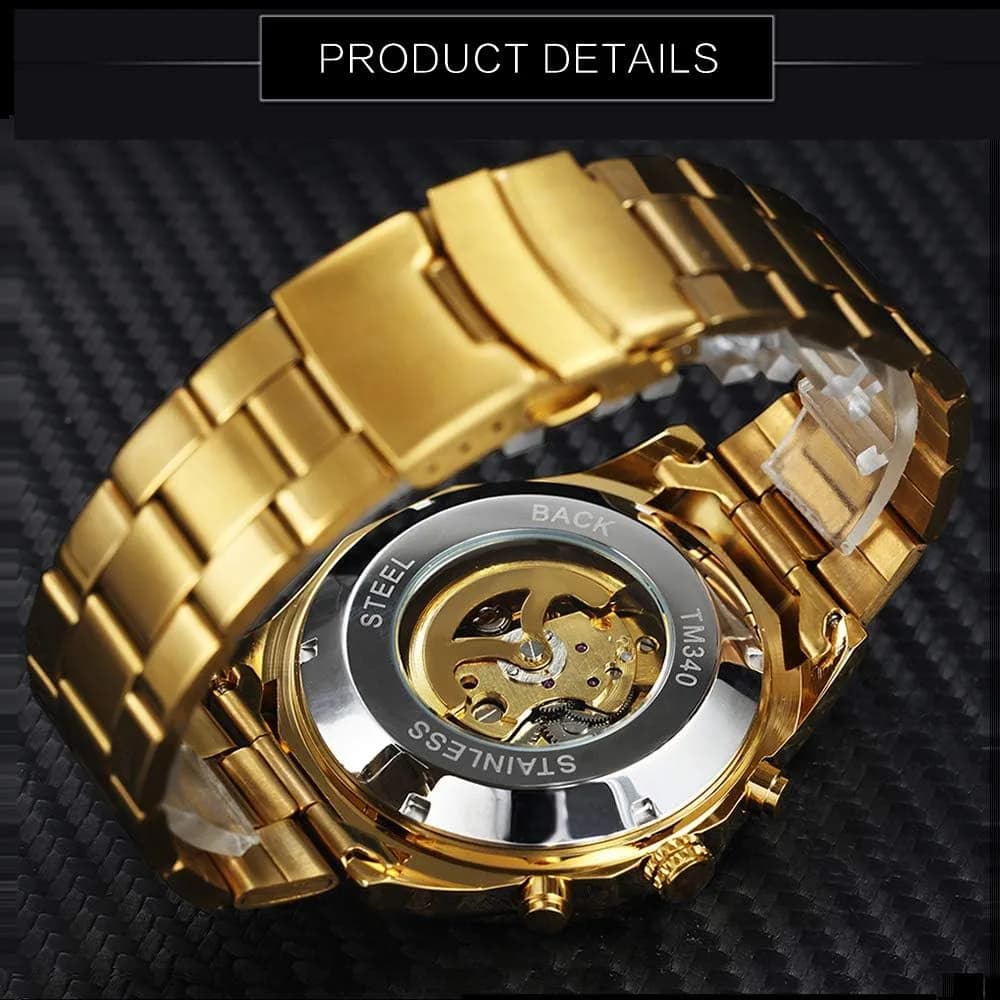 FANMIS Skeleton Automatic Watch for Men | 45mm Gold Stainless Steel - view 4