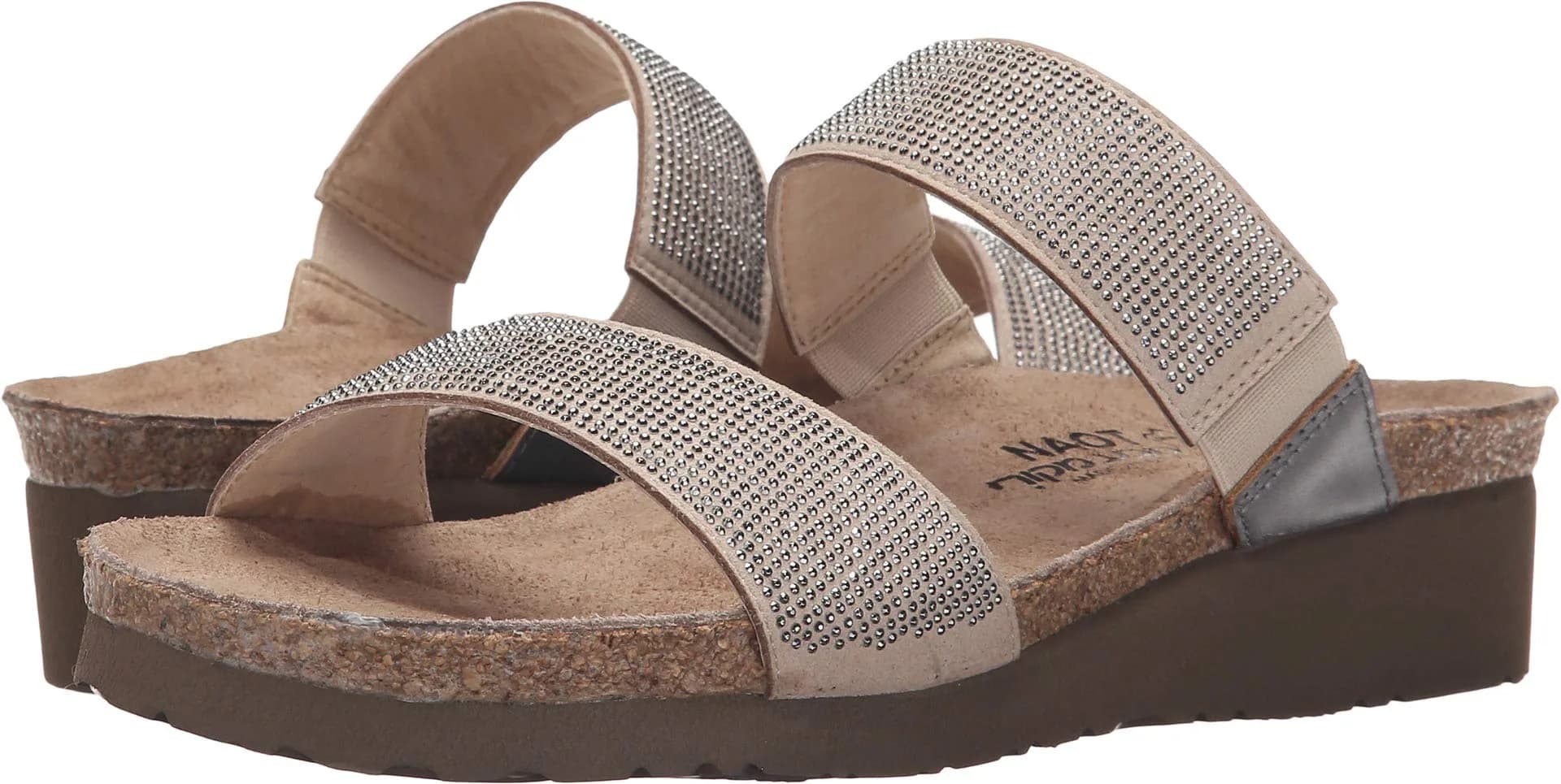 NAOT Women's Beige/Mirror Leather Bianca 10 B(M) US | Slip On Casual Wedge Sandal with Arch Support - main product image